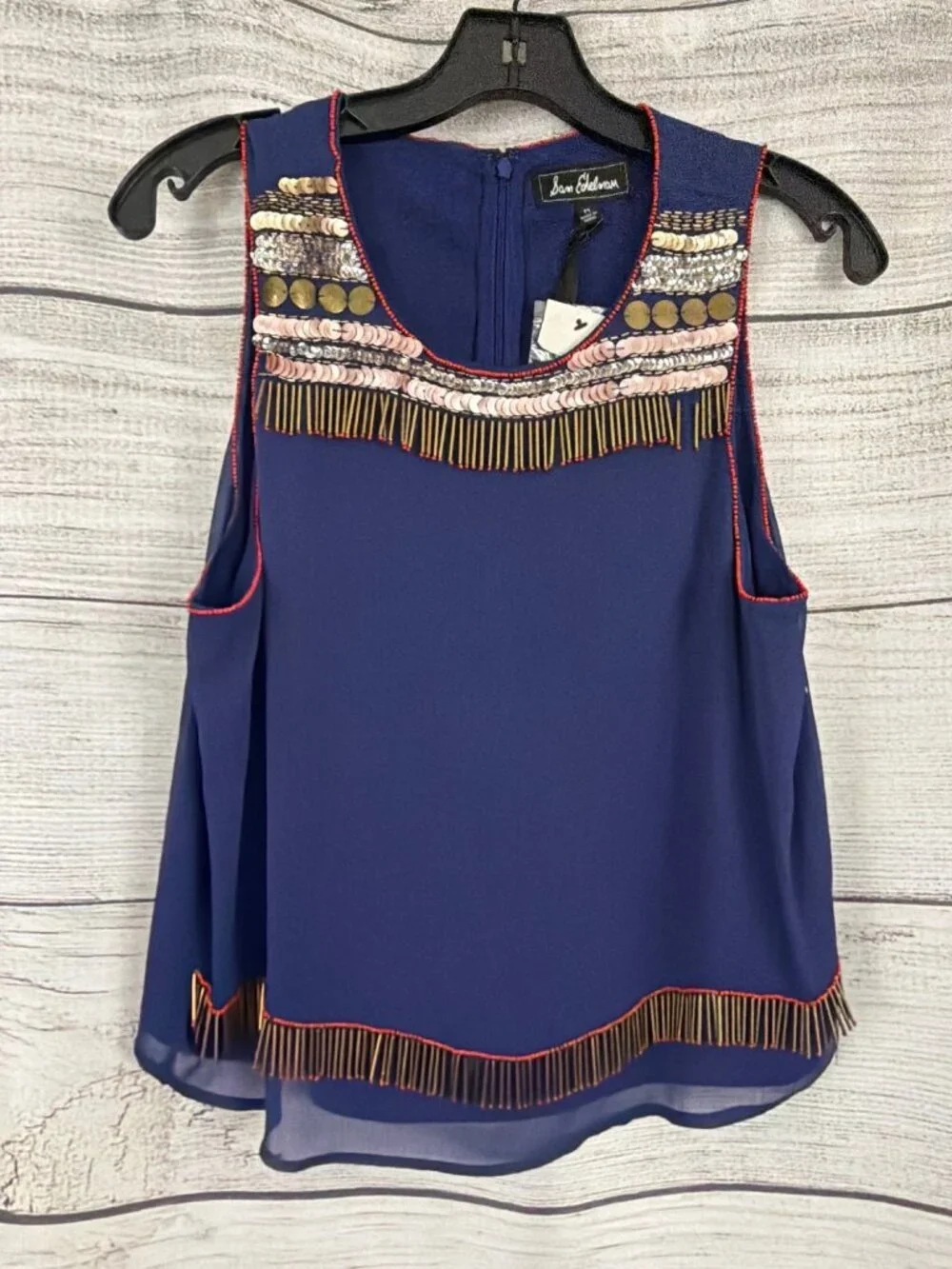 NWT Sam Edelman Bohemian Rhapsody Metallic Sequined Sleeveless Blouse Size M